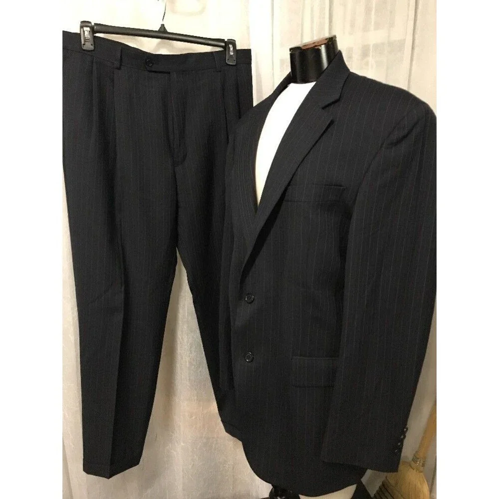 Joseph A. Bank Men's Suit Blue Pinstripe 100% Wool Size 42L Size 34 Pants